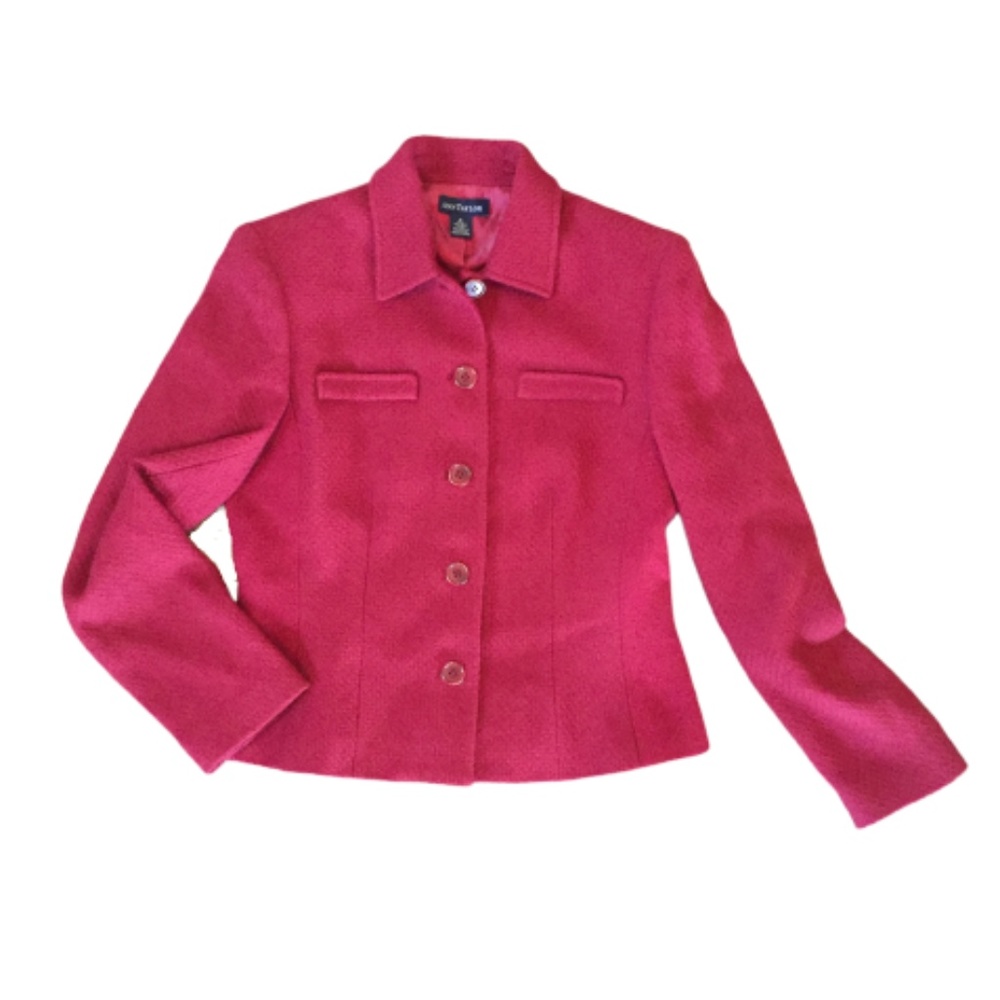 Ann Taylor Wool Textured Blazer Cranberry Maroon